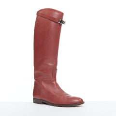 HERMES Jumping Kelly burgundy calfskin silvertone turnlock riding boots EU37