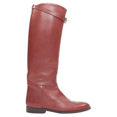 HERMES Jumping Kelly burgundy calfskin silvertone turnlock riding boots EU37