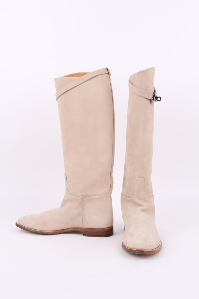 Hermès Jumping Riding Equestrian Leather Boots beige For Sale at 1stDibs