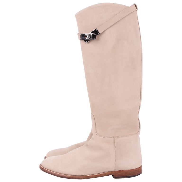 Hermès Jumping Riding Equestrian Leather Boots beige For Sale at 1stDibs