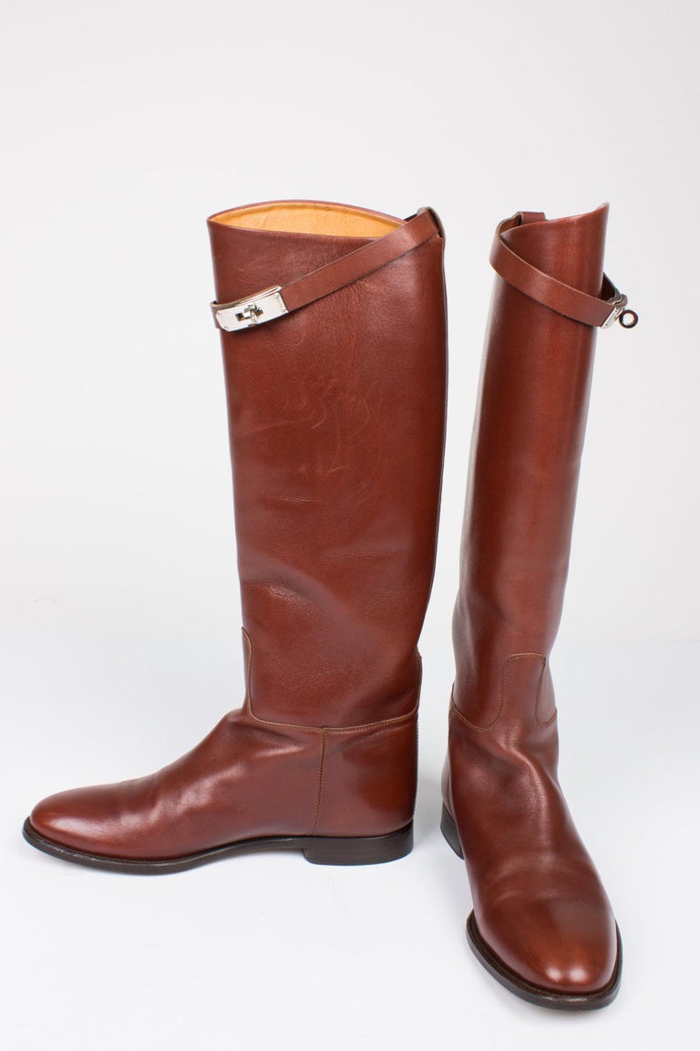 Hermès Jumping Riding Equestrian Leather Boots brown For Sale at