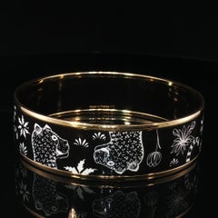 Hermès Jungle Love Enamel Bangle Bracelet Black White Leopard Gold Plated 38.5g