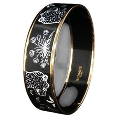 Hermès Jungle Love Enamel Bangle Bracelet Black White Leopard Gold Plated 38.5g