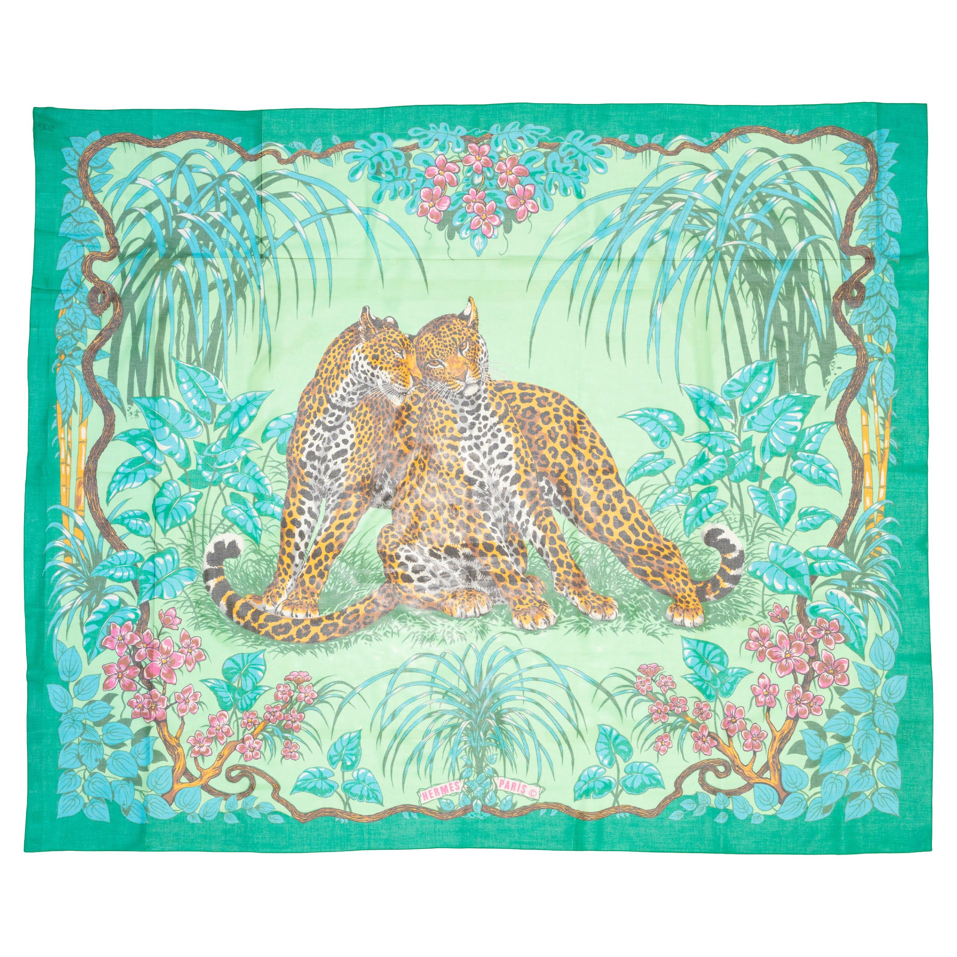 Hermes Jungle Love - Pareo - 100% Coton - Verde - Nuevo - ¡Raro Coleccionista!