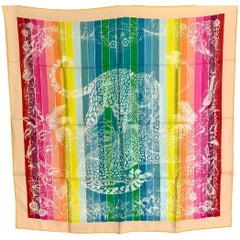 Hermes Jungle Love Rainbow Silk Scarf 90cm New Robert Dallet White