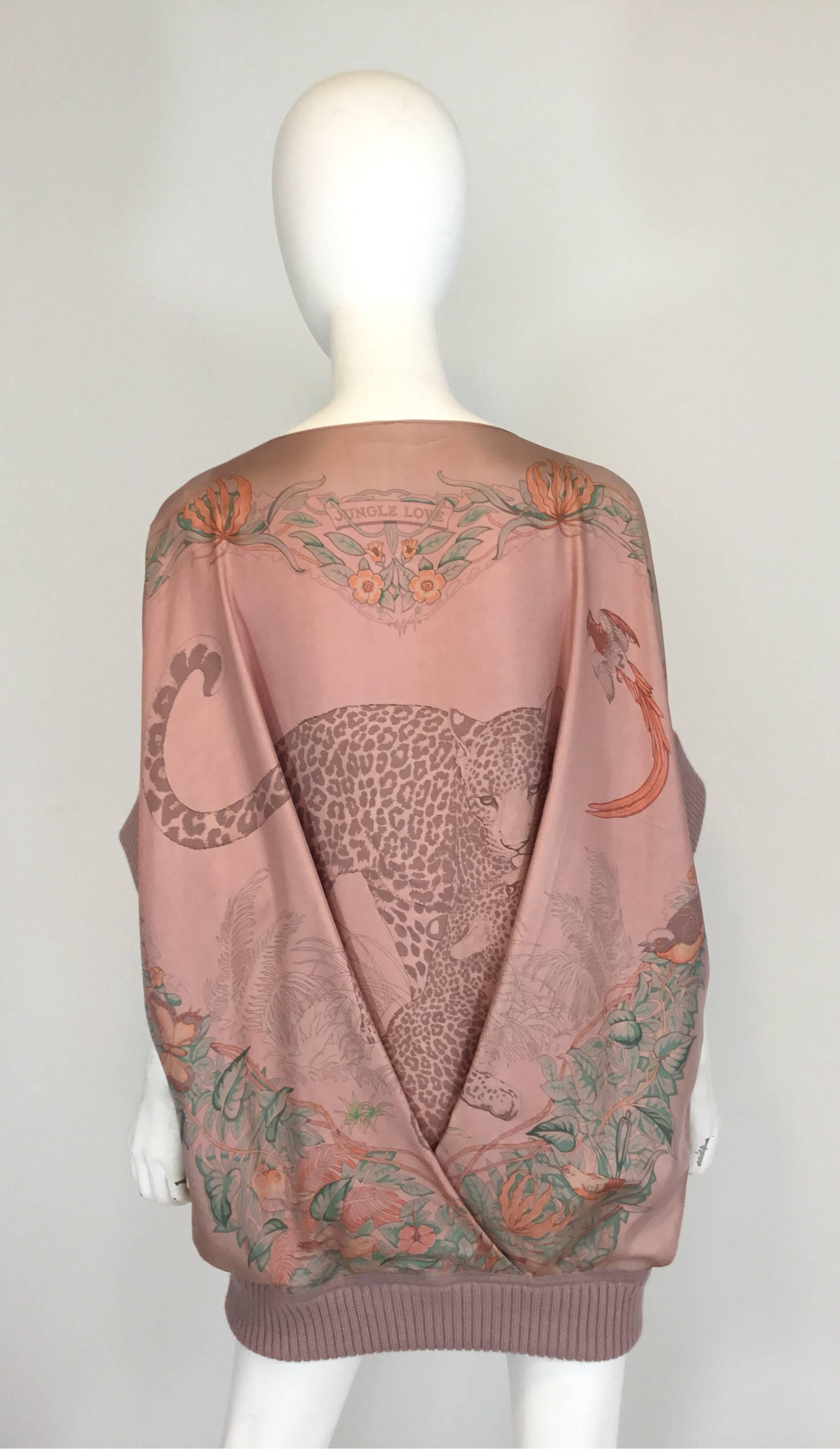 Brown Hermes Jungle Love Silk Print Tunic Blouse