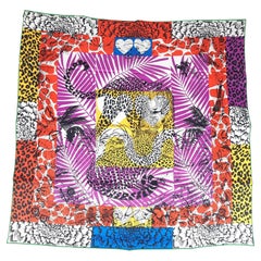 Hermes Jungle Love stamped scarf 70 Rouge / Cyclamen / Multicolore Silk