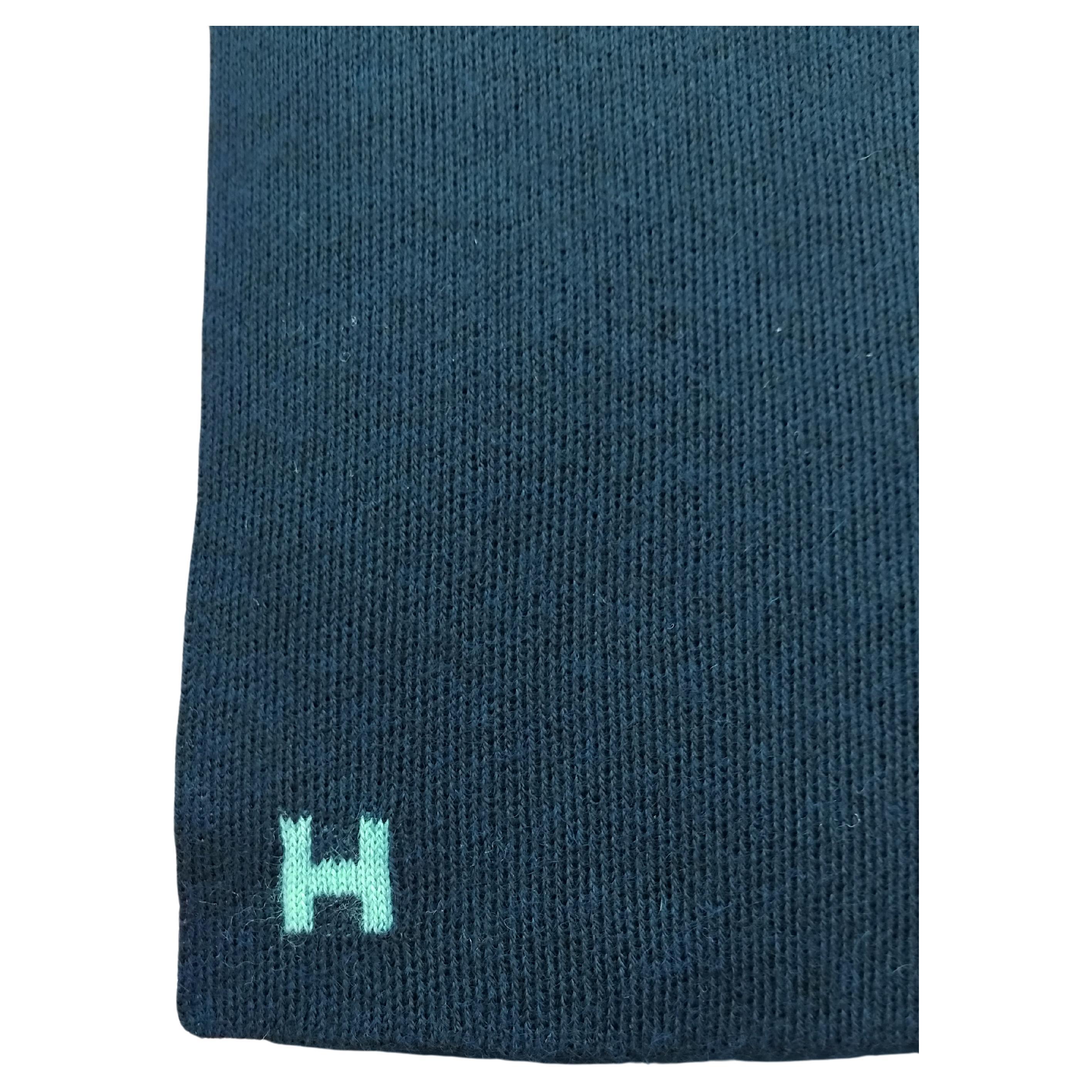 Black Hermès Just In Case Cashmere Silk Scarf Navy Blue With Pocket For Sale