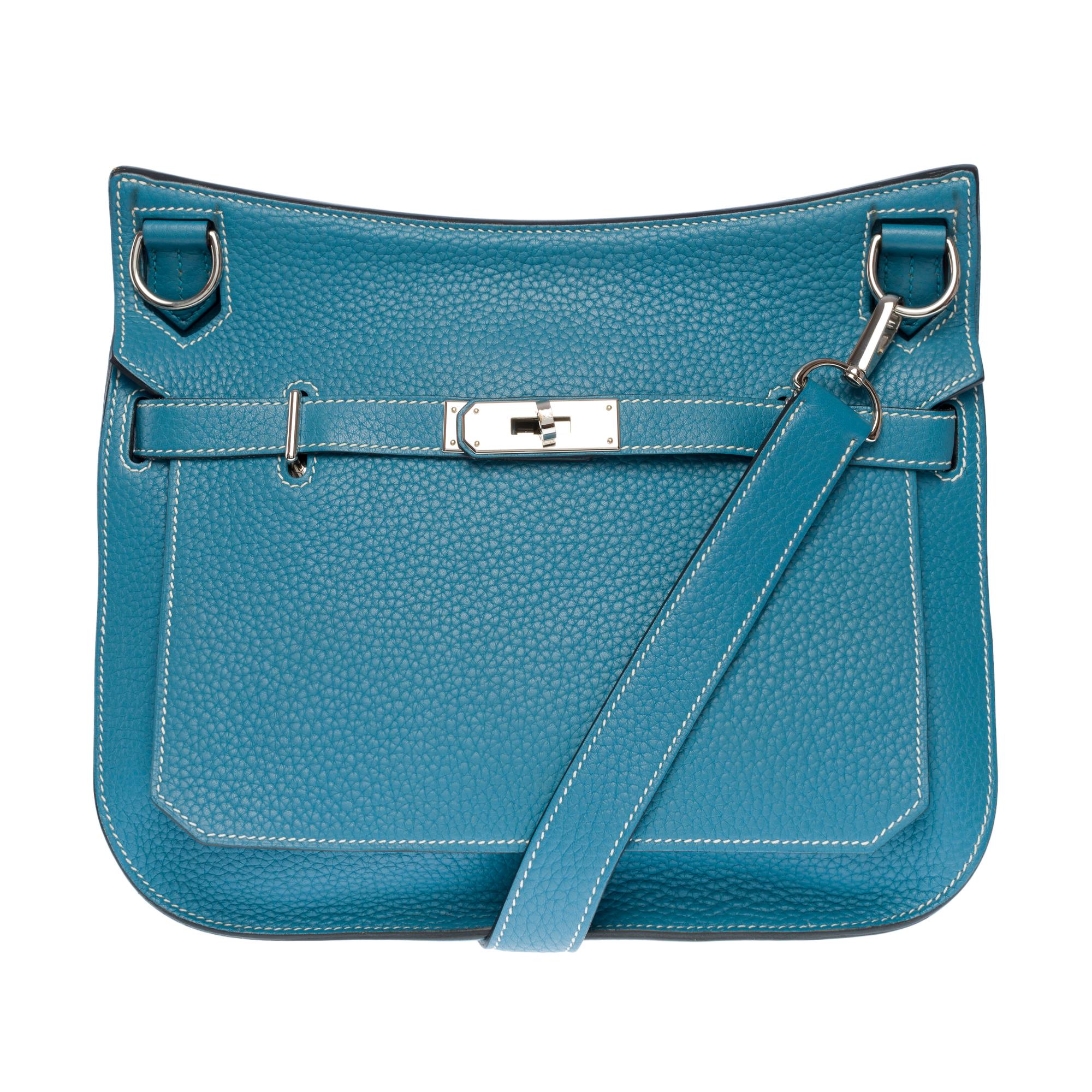 Women's or Men's Hermès Jypsière 28 crossbody bag in Blue Jean Taurillon Clemence leather, PHW