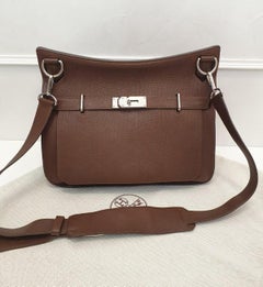 HERMES Jypsiere 34 Brown Clemence Leather Bag