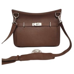 HERMES Jypsiere 34 Brown Clemence Leather Bag
