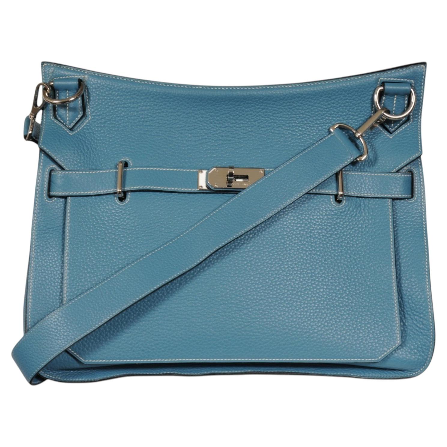 Hermes Jypsiere 37 Bleu Jean Taurillon Clemence Leather Crossbody Messenger Bag For Sale