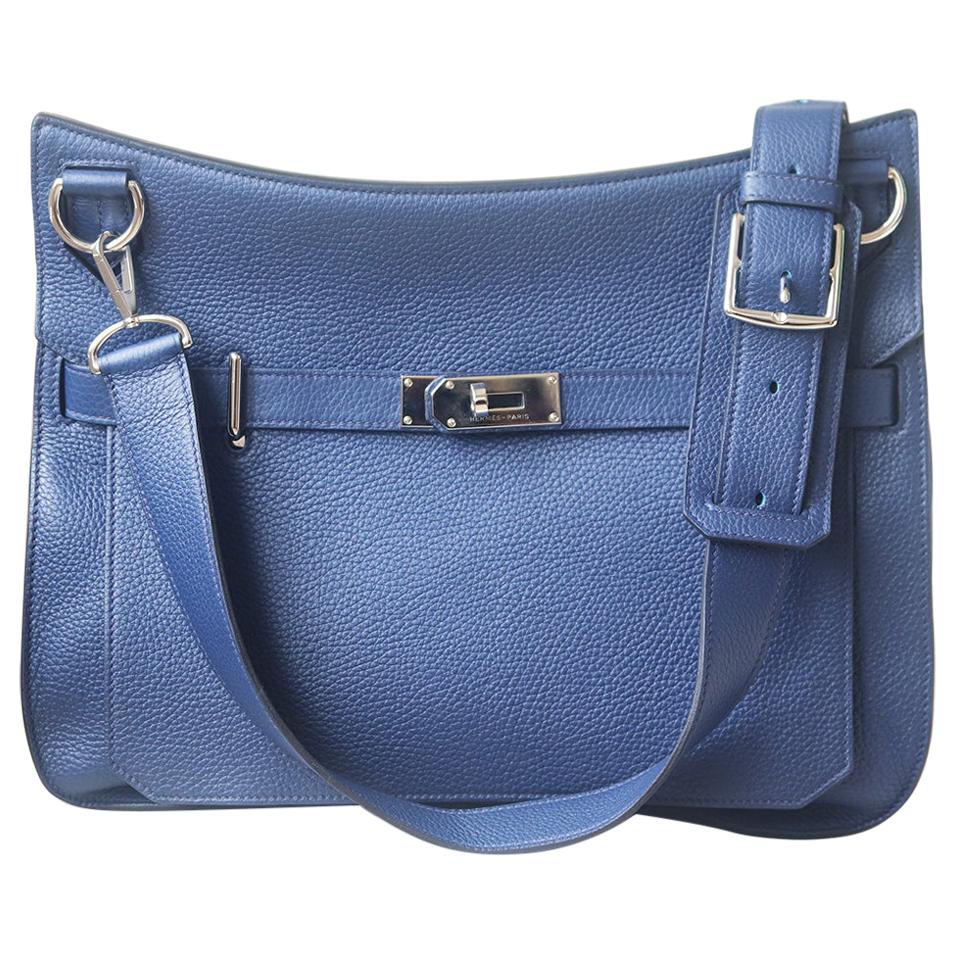 Hermes Blue Leather Canvas "H" Logo Men's Women's Crossbody Shoulder