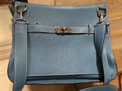HERMES Jypsiere Blue Jean Togo Leather Bag