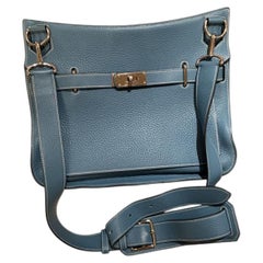 HERMES Jypsiere Blue Jean Togo Leather Bag