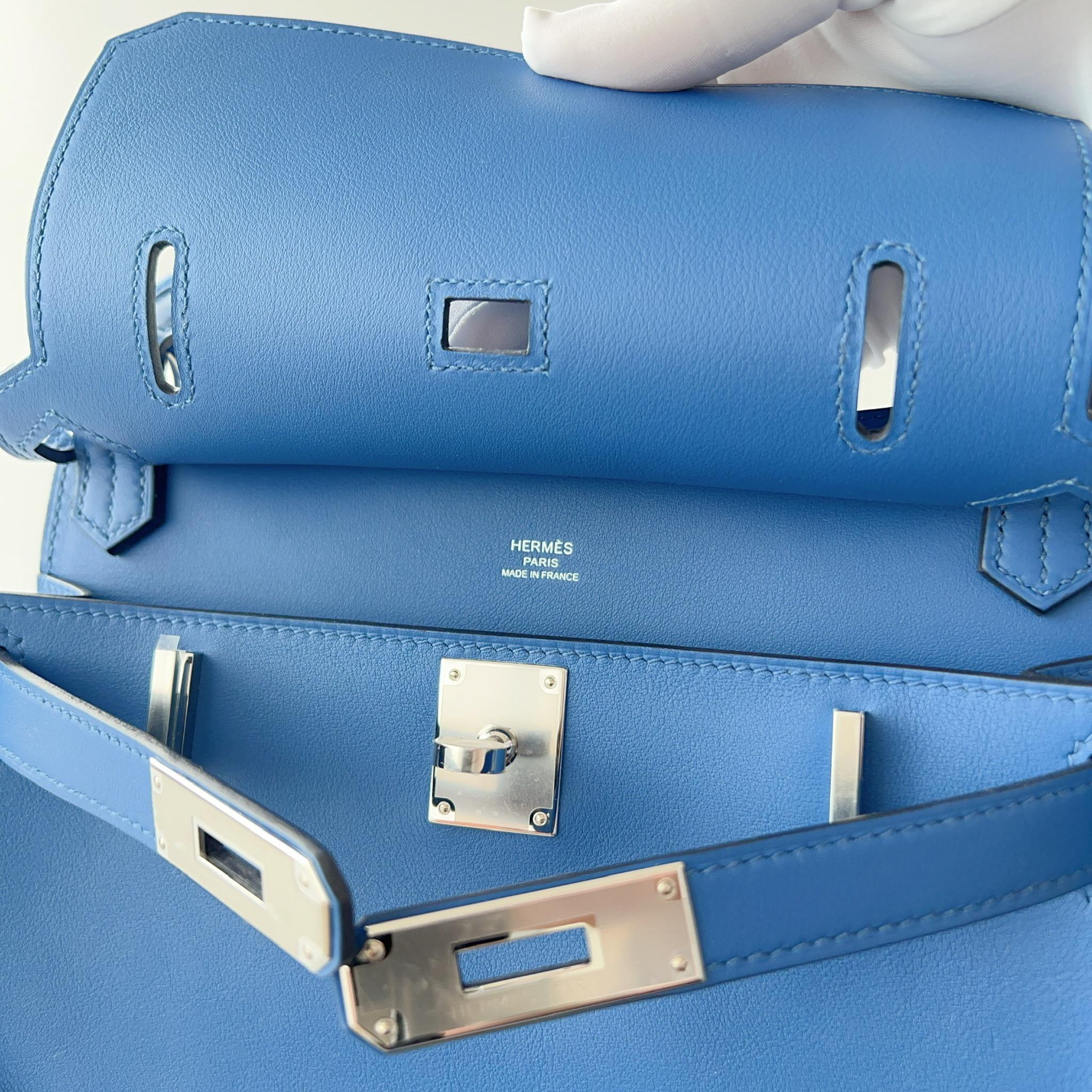 Women's or Men's Hermes Jypsiere Mini Bag In Blue With Palladium Hardware