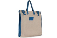 Sac cabas Hermès Kaba en toile et cuir bleu