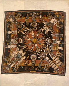 Hermes Kachina Pattern Cashmere and Silk Scarf with Original Box