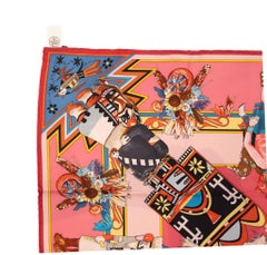 Hermès "Kachinas" 90cm Pink & Fuchsia Silk Scarf by Kermit Oliver, 2021.