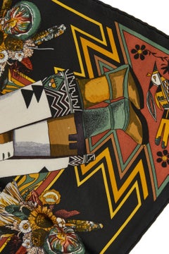 Hermès Kachinas by Oliver Black Silk Scarf