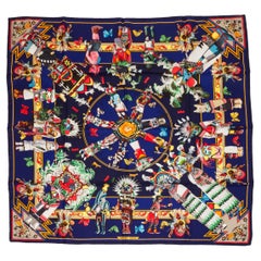 Hermès Kachinas Collectible Blue Silk Twill Kermit Oliver Scarf Hermès Kachinas Collectible Blue Silk Twill Kermit Oliver Scarf