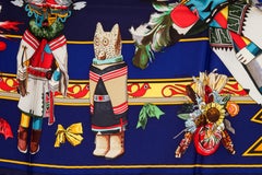 Hermès Kachinas Collectible Blue Silk Twill Kermit Oliver Scarf in Box