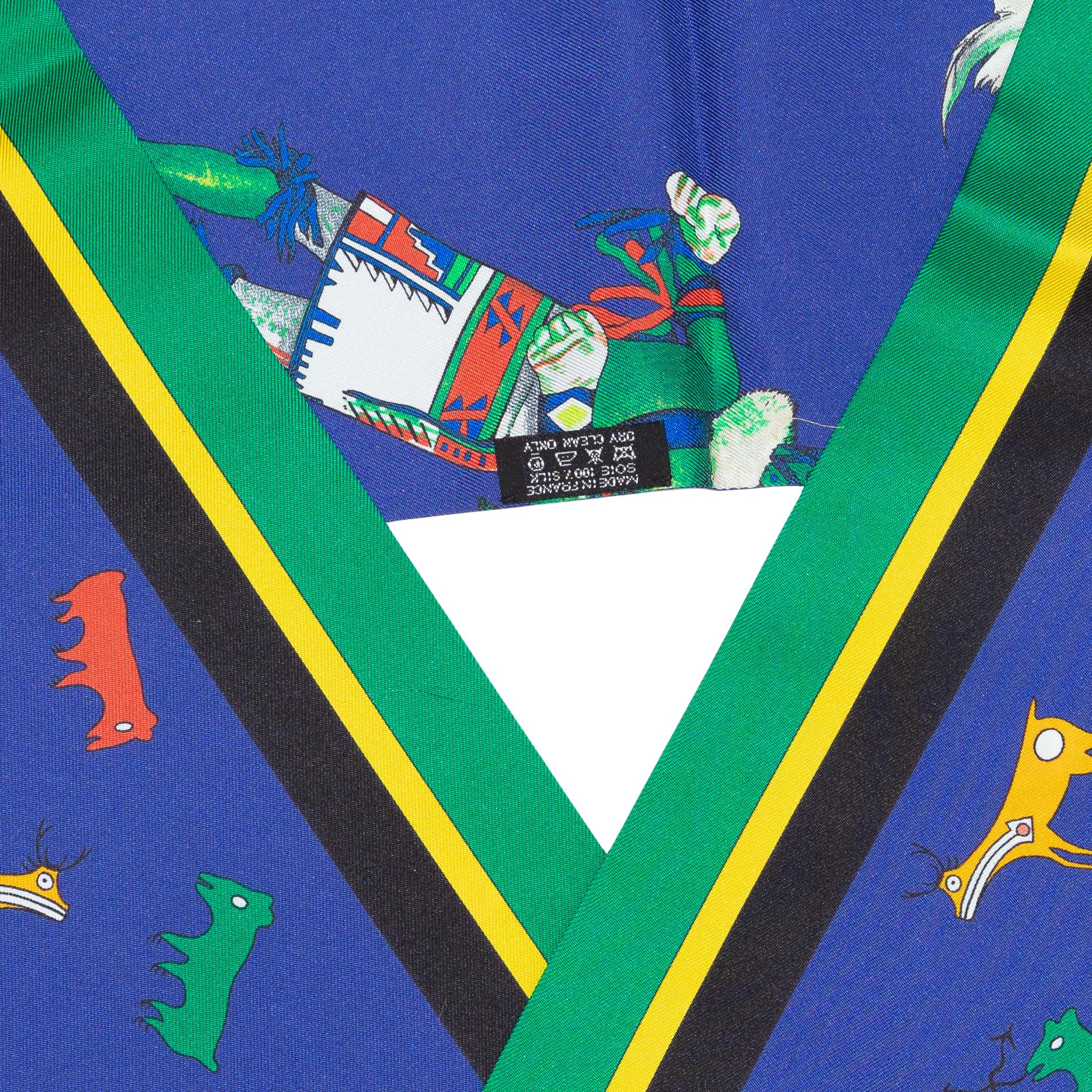 Hermes Kachinas Maxi Twilly - Azul Cobalto Verde - Nuevo / ¡Etiqueta de cuidado! en venta 2