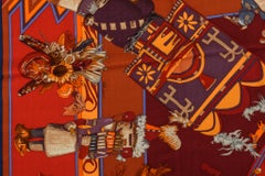 Hermes Kachinas Orange Red Cashmere Shawl in Box, Oliver