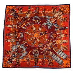 Hermes Kachinas Orange Red Cashmere Shawl Kermit Oliver