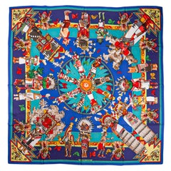 Hermes Kachinas Shawl 140 Bleu Royal Cashmere Silk Scarf New