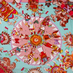 Hermes Kachinas Shawl 140 Pink / Seafoam Cashmere Silk Scarf New