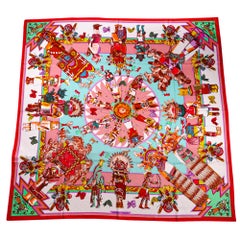 Hermes Scialle Kachinas 140 Rosa / Luce del Mare Sciarpa di Seta Cashmere Nuovo