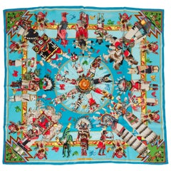 Hermès Kachinas Turquoise Silk Scarf Mint Condition