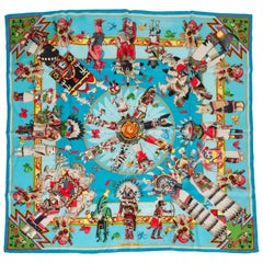 Hermès Kachinas Pañuelo de Seda Turquesa Estado Mint