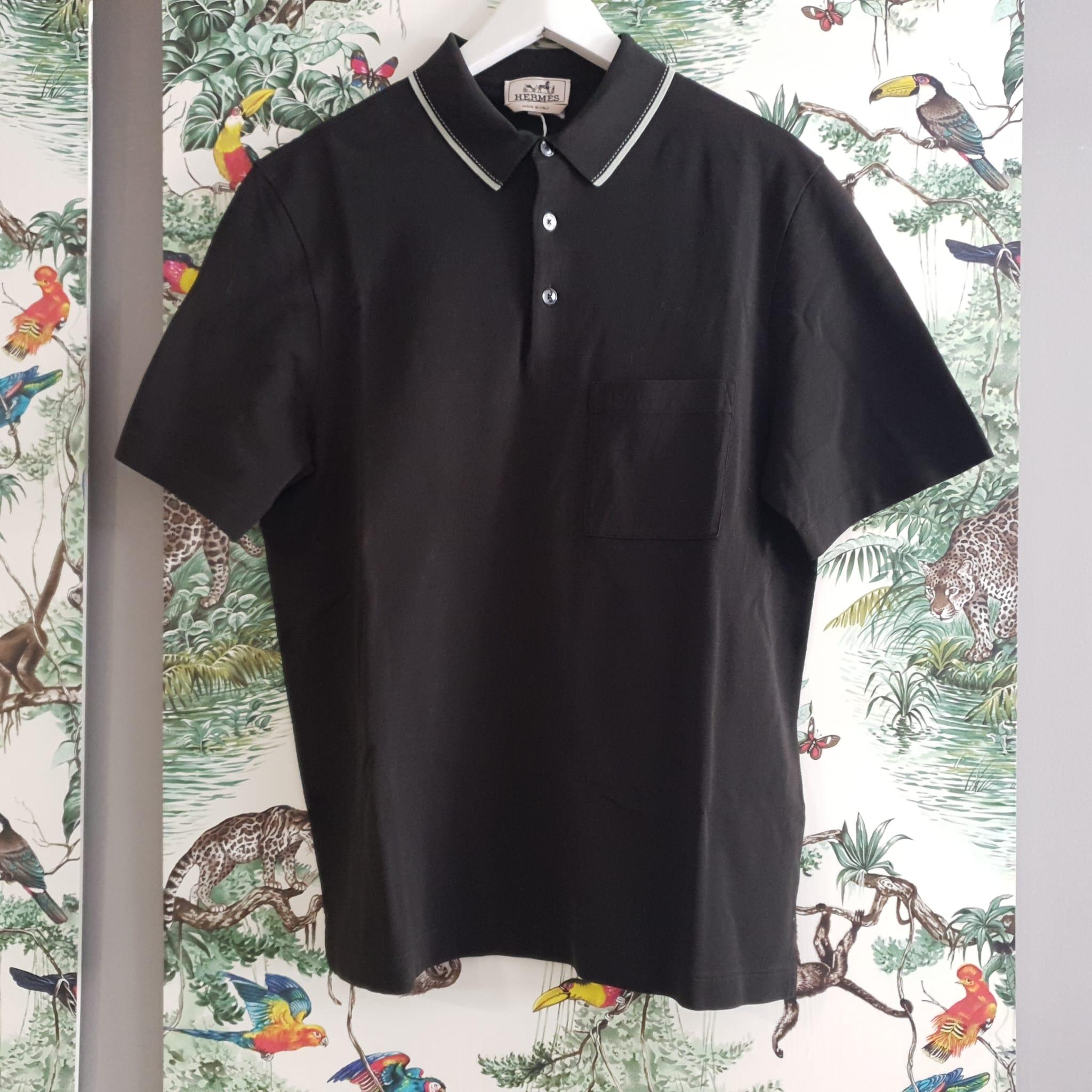 Hermes Kaki cotton Size L “Piqueres Sellier” polo shirt In New Condition For Sale In Nicosia, CY