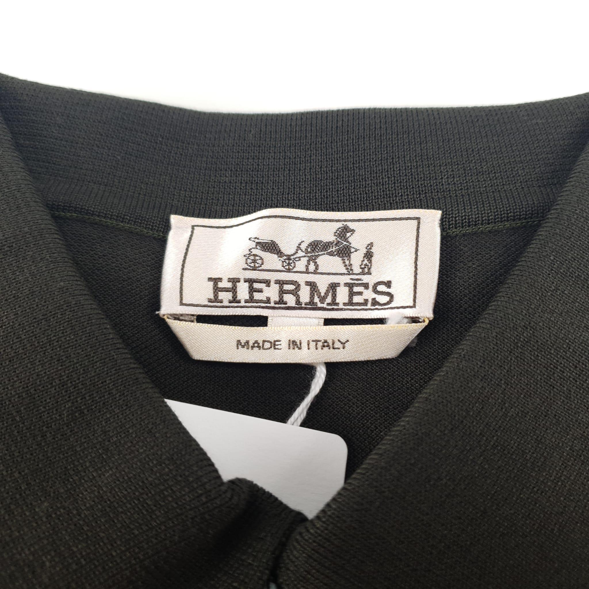 Hermes Kaki Baumwolle Größe L Piqueres Sellier Poloshirt Herren im Angebot