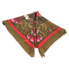 Foulard en soie Hermès « Cheval Turc » multicolore, rose et kaki, 90