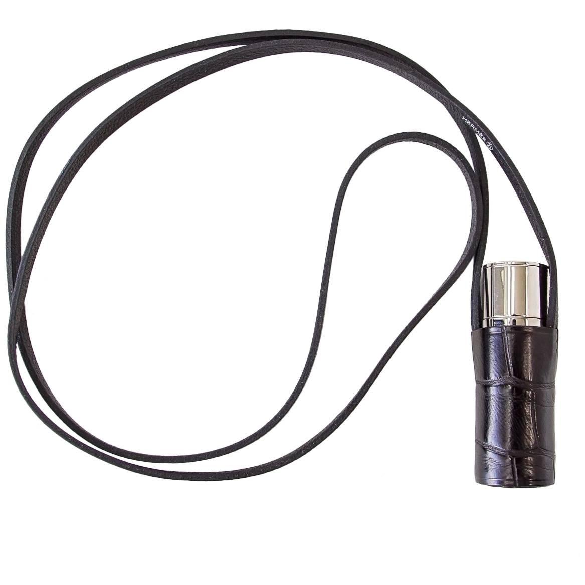 Hermes Kaleidescope Petite h Necklace Crocodile Chevre Palladium