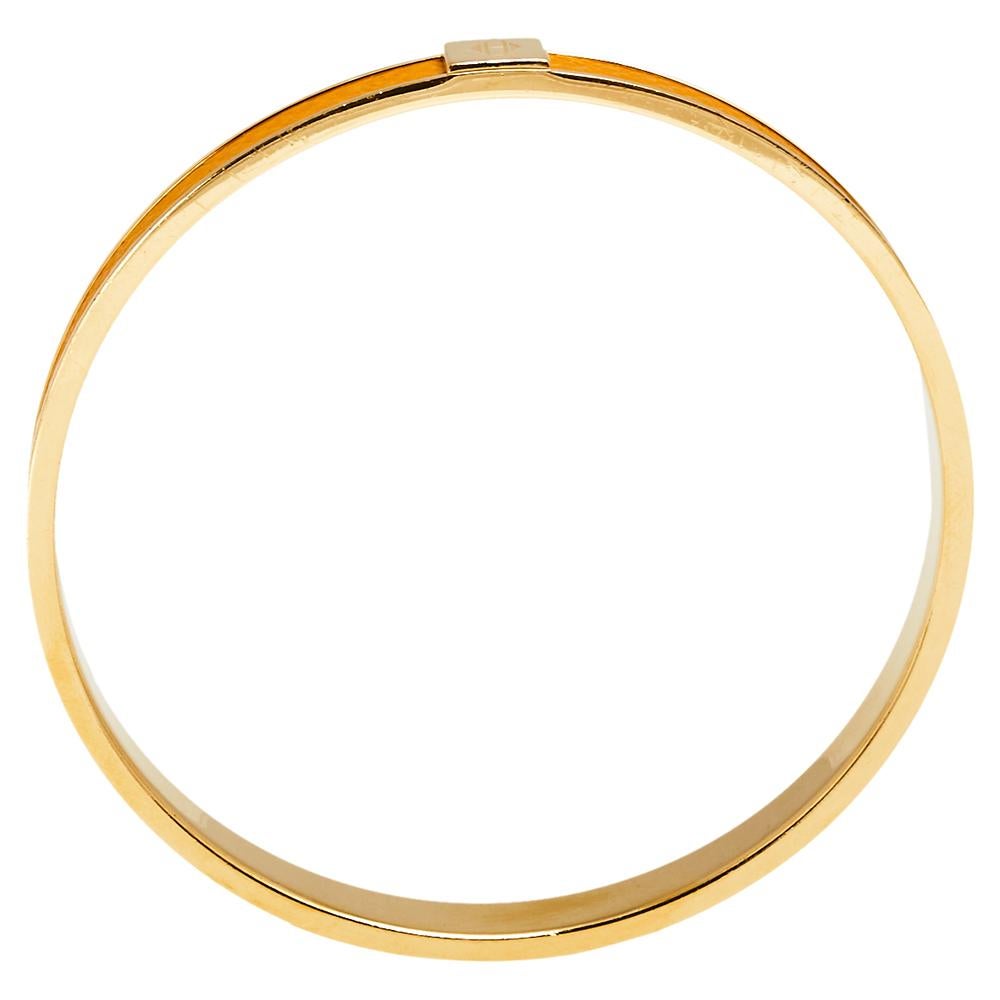 Hermes Kawaii 07 Orange Leather Gold Plated Bracelet S 1