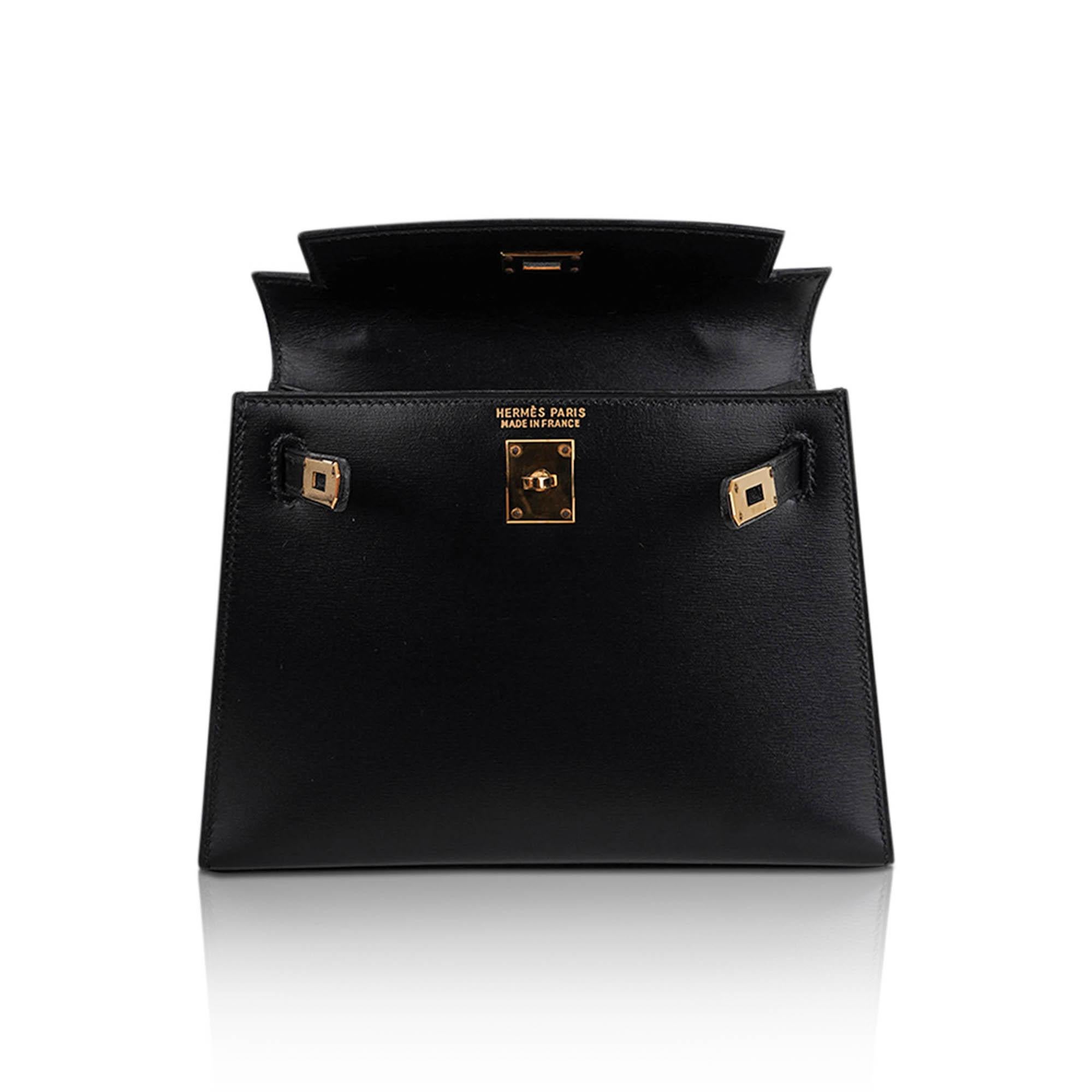 Hermes Kelly 15 Micro Bolso Sellier Caja Negra Piel Herrajes Dorados en venta 5