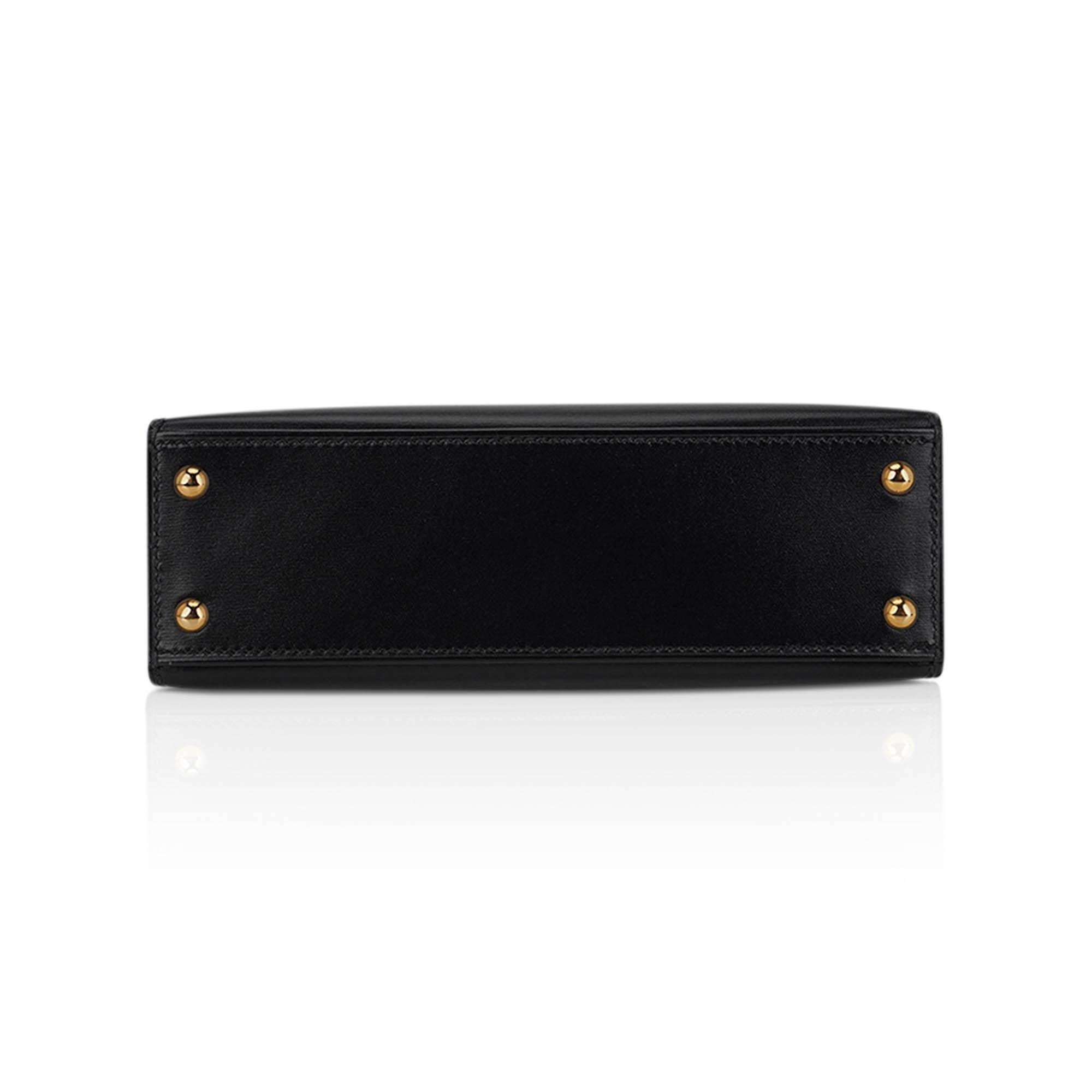 Hermes Kelly 15 Micro Bolso Sellier Caja Negra Piel Herrajes Dorados en venta 6