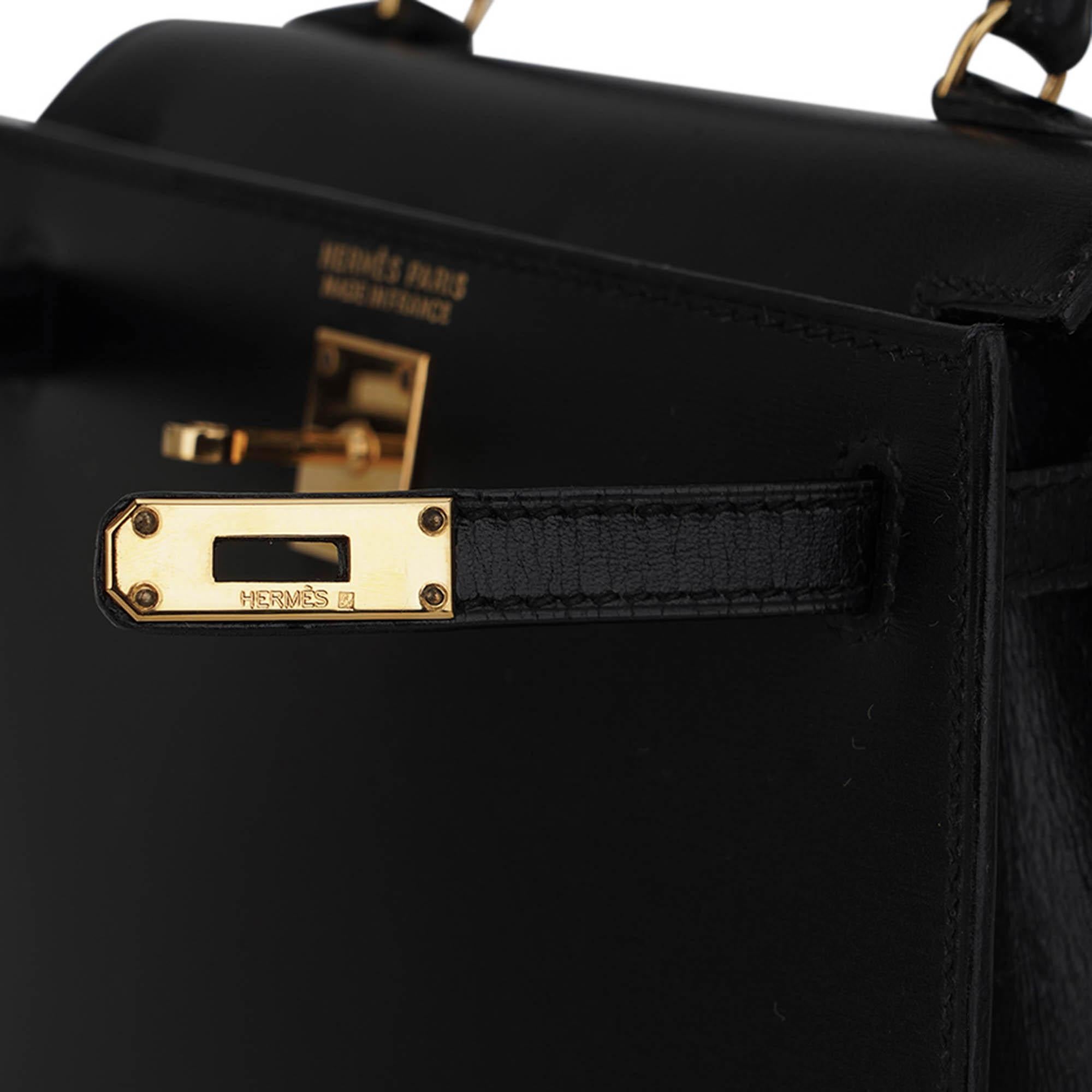 Hermes Kelly 15 Micro Bolso Sellier Caja Negra Piel Herrajes Dorados en venta 1