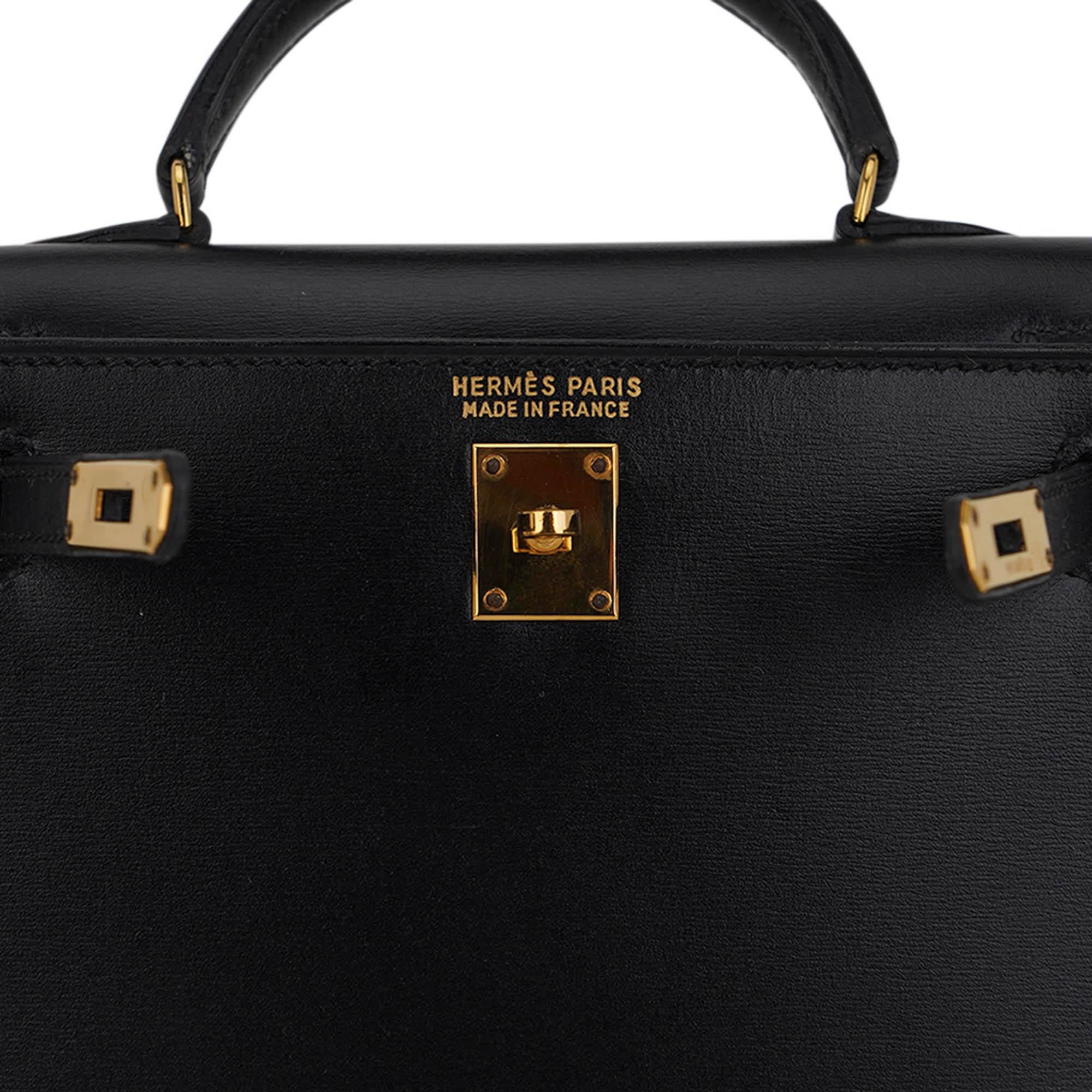 Hermes Kelly 15 Micro Bolso Sellier Caja Negra Piel Herrajes Dorados en venta 2