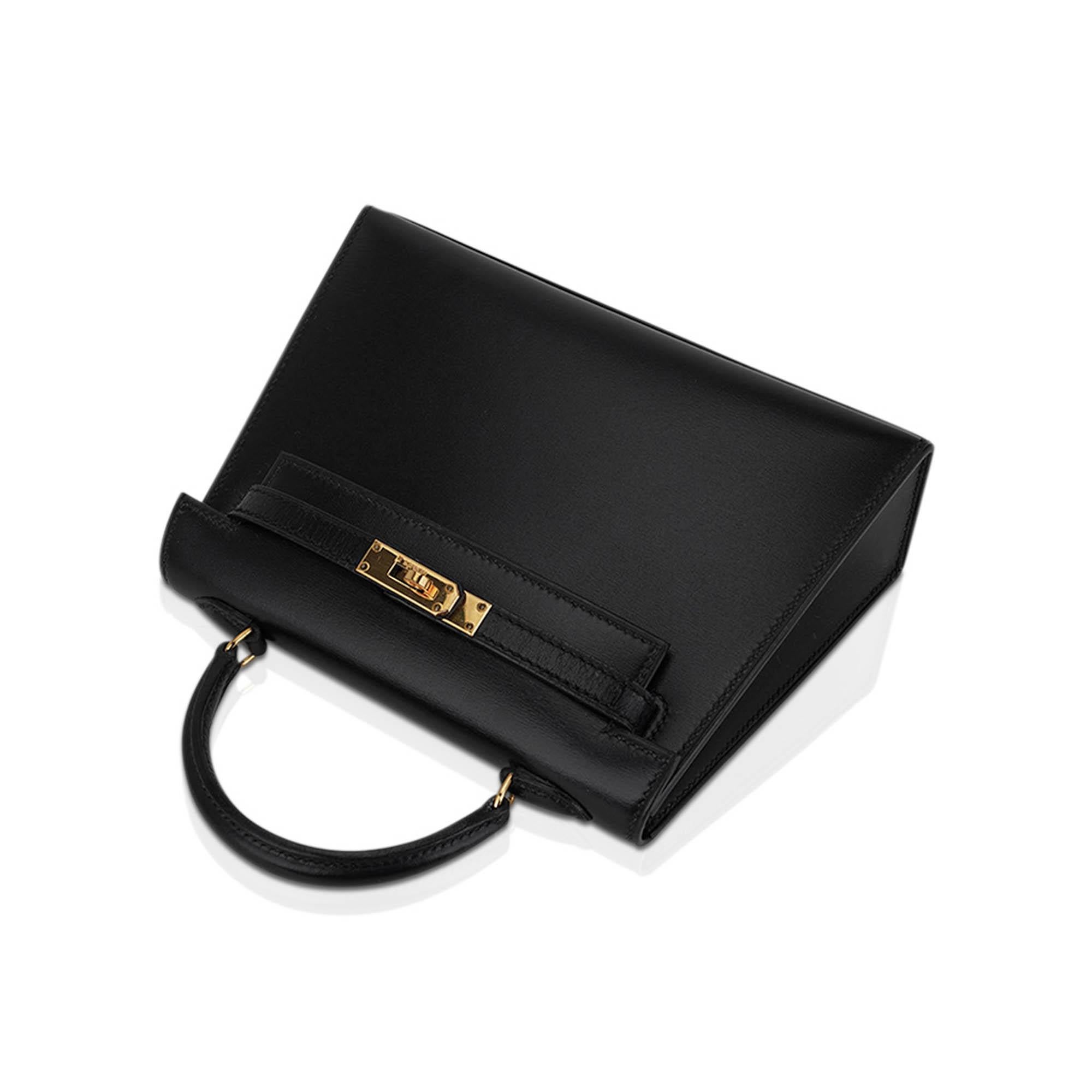 Hermes Kelly 15 Micro Bolso Sellier Caja Negra Piel Herrajes Dorados en venta 3