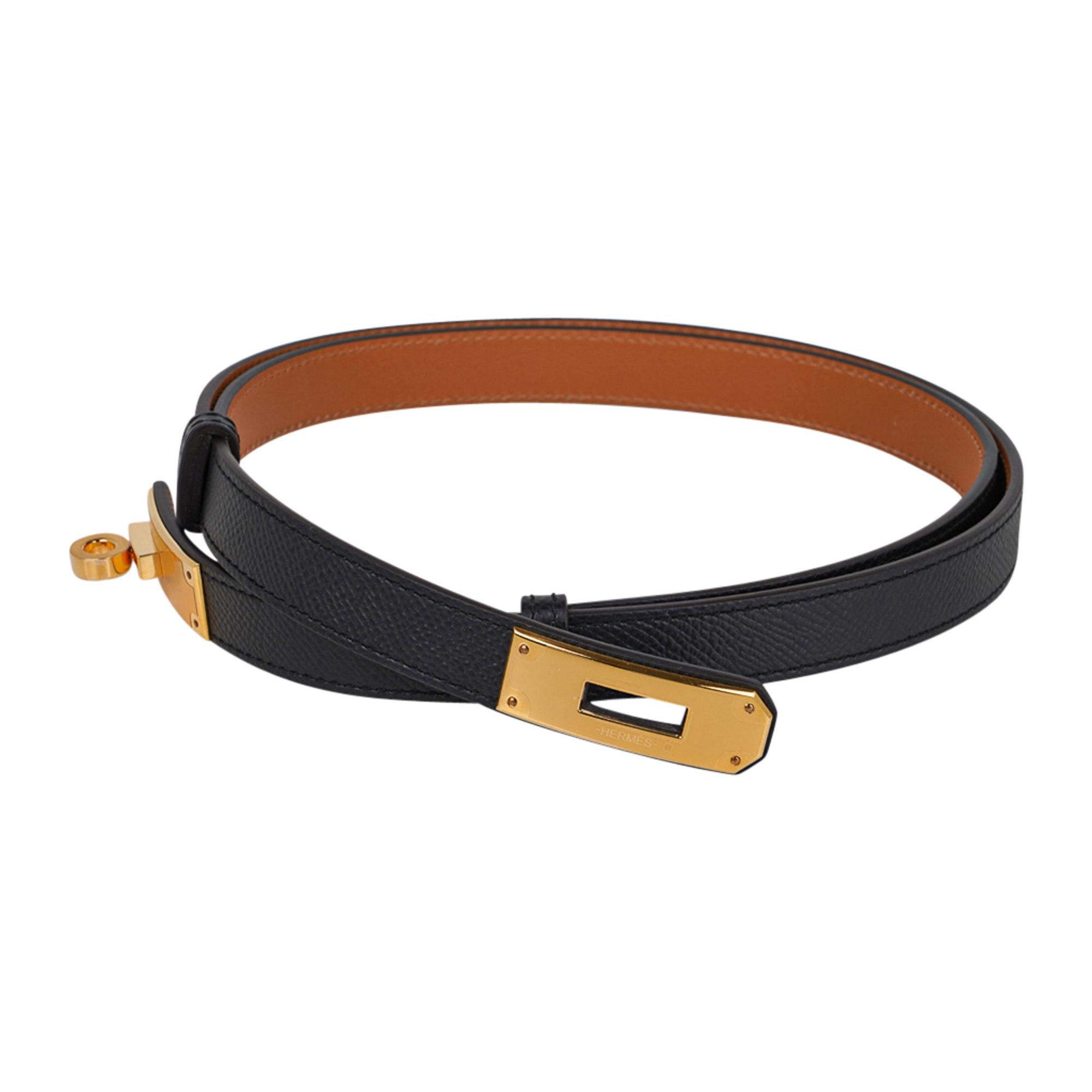 Hermes Kelly 18 Belt Adjustable Black Epsom Leather Gold Hardware In New Condition In Miami, FL