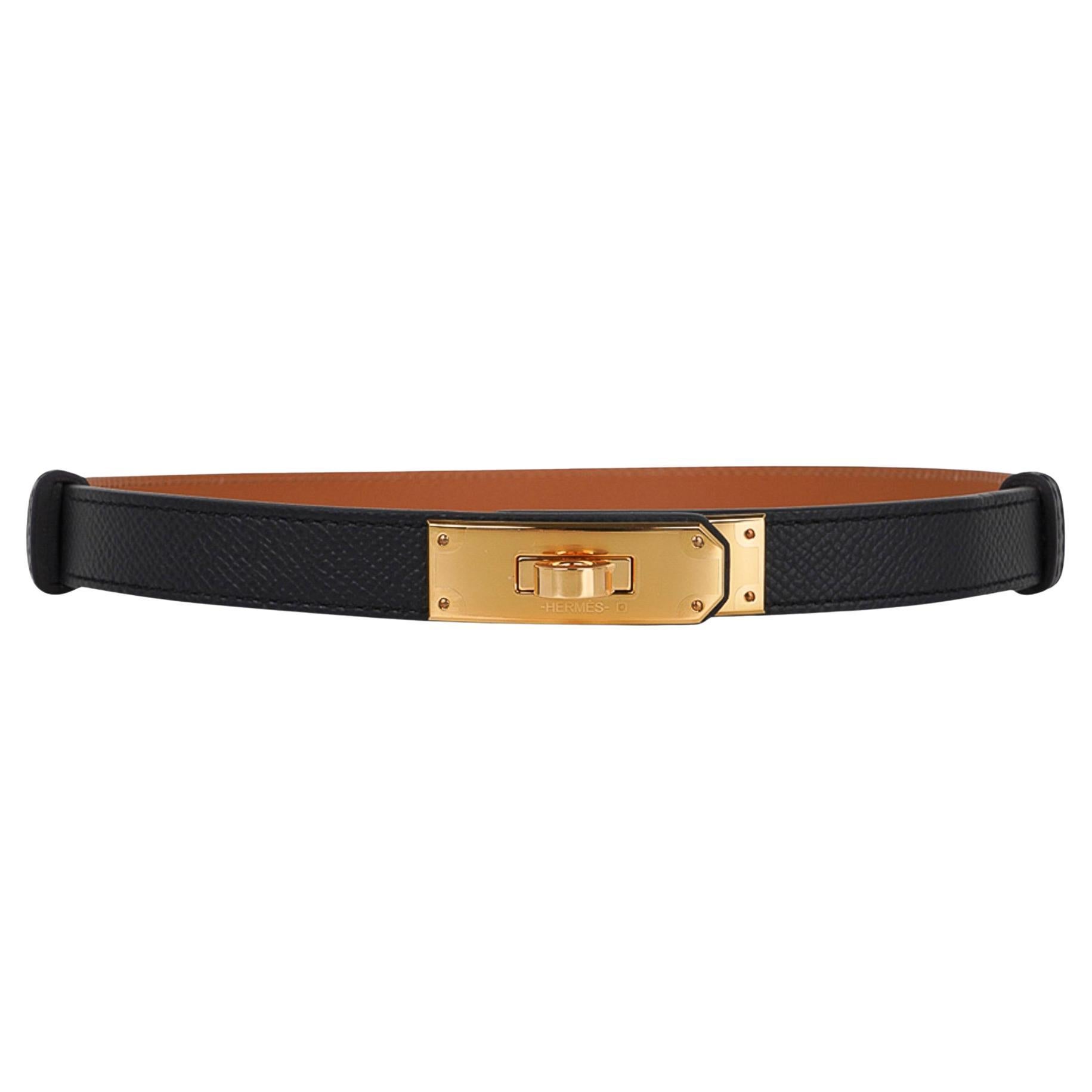 Hermes Kelly 18 Belt Adjustable Black Epsom Leather Gold Hardware at  1stDibs