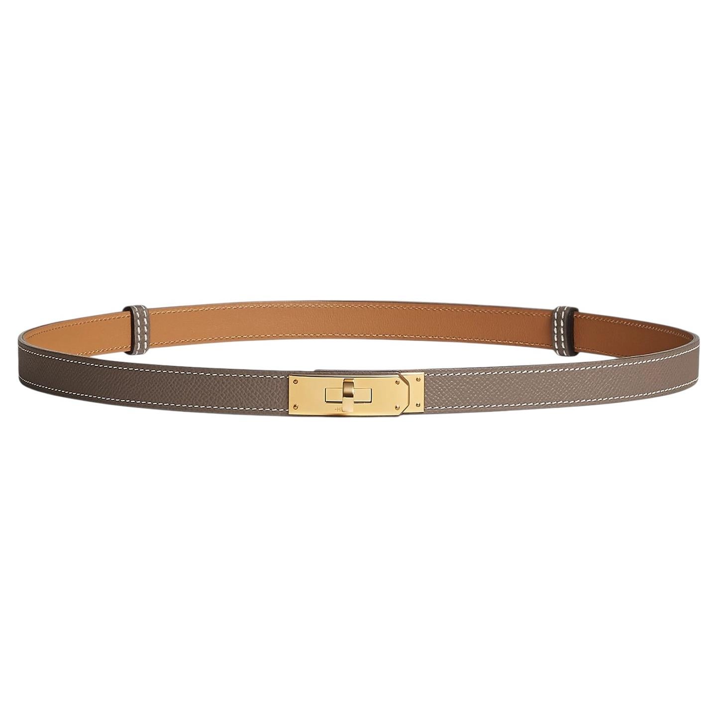 Hermes Kelly 18 Etoupe in pelle di vitello Epsom con fibbia Kelly Cintura placcata oro