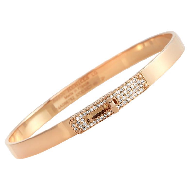 Hermès Kelly 18K Rose Gold 0.33 Ct Diamond Bangle Bracelet