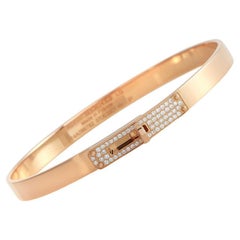 Hermès Kelly 18K Rose Gold 0.33 Ct Diamond Bangle Bracelet