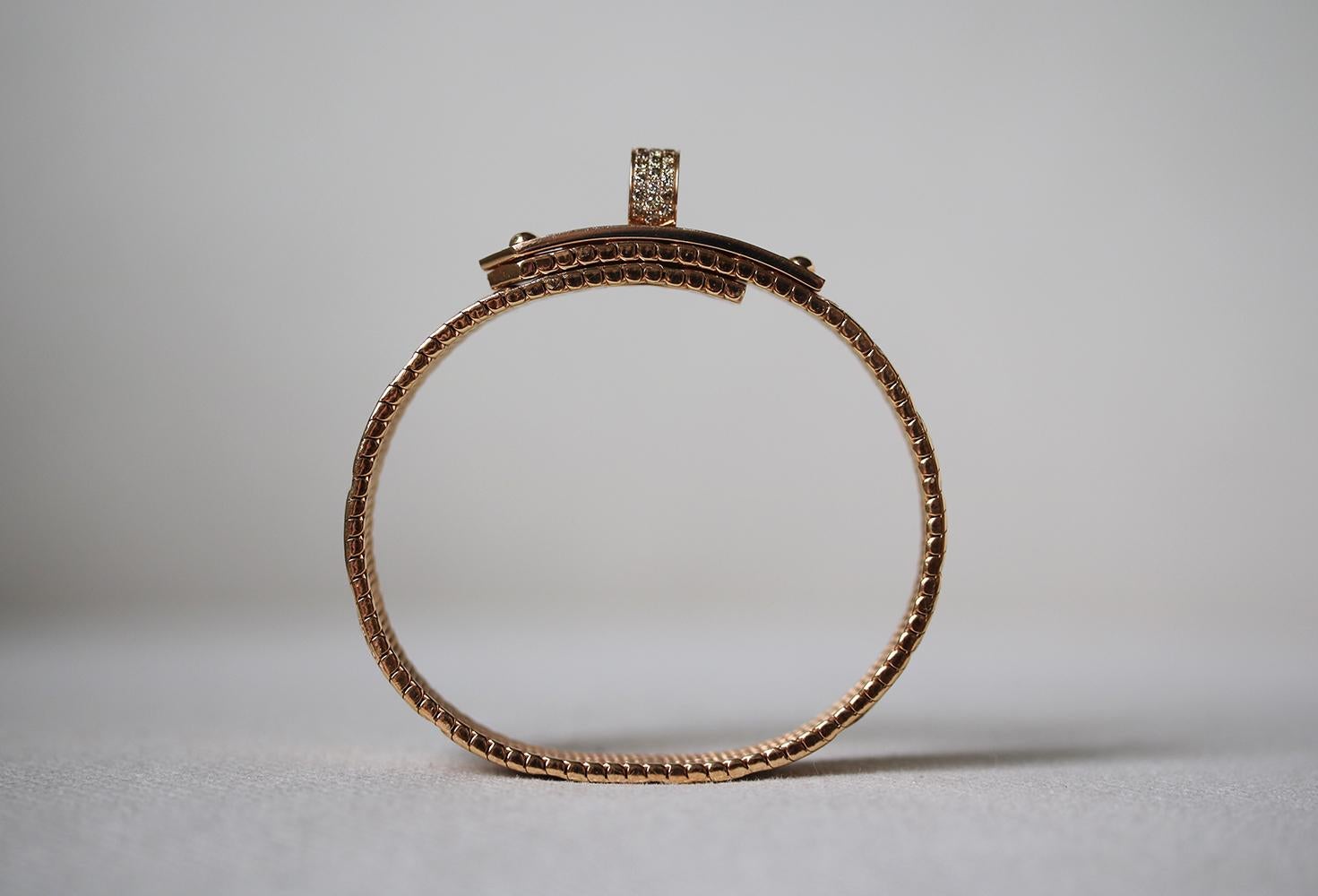 Hermès Kelly 18k Rose Gold and Diamond Milanese Mesh Bracelet  In Excellent Condition For Sale In London, GB